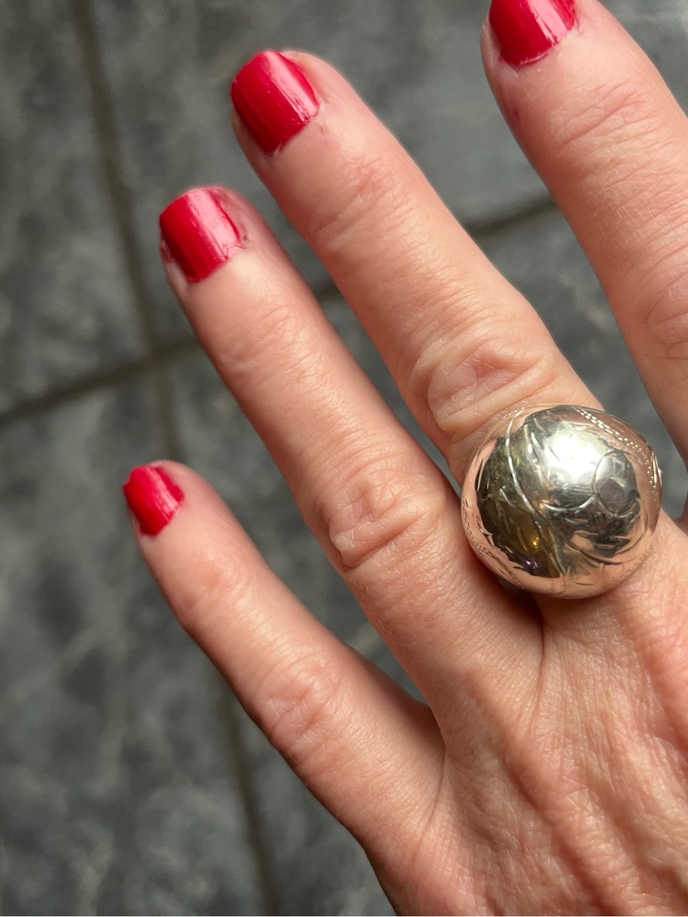 Vintage Sterling Silver Etched Dome Ring